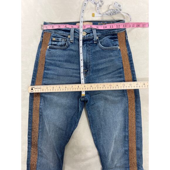 7FAMK Luxe Vintage High Waist Skinny Jeans Lurex Gold Stripe Boho Glam Festival - Picture 8 of 9